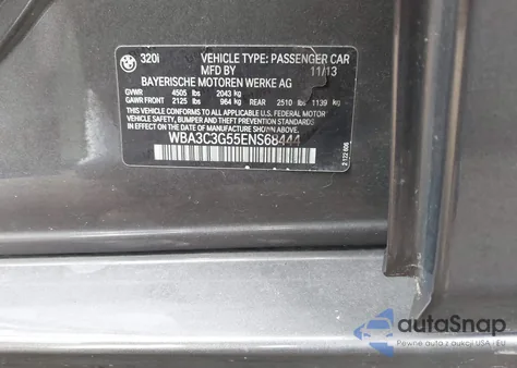 2014 BMW 320I xDrive from USA, damaged, VIN WBA3C3G55ENS68444